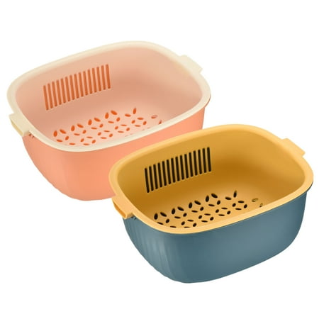 

Unique Bargains Strainer Colander Bowl Set Double Layer Plastic Baskets Yellow Pink