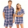 thumbnail image 2 of Leidass Couples Plaid Pajama Set Short Sleeve Button Down Sleepwear Lounge Set with Shorts Matching His and Hers Nightwear White 2XL, 2 of 5