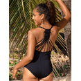 thumbnail image 6 of Hilor Womens One Piece V Neck Bathing Suits Cross Back Swimsuits Tummy Control Swimwear, 6 of 8