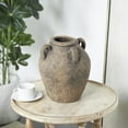 thumbnail image 2 of DecMode 12" Handmade Textured Dark Brown Ceramic Vase with Four Handles, 2 of 10
