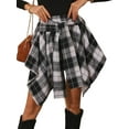 thumbnail image 3 of Mini Skirts for Women High Waisted Asymmetrical Hem Fashion Plaid Skirt Black L, 3 of 7