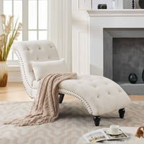 Weture Armless Linen Chaise Lounge Tufted and Rivets, Beige