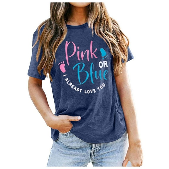 Women's Soft Comfortable Gender Reveal Letter Print Round Neck Short Sleeve Casual T-Shirt Top for Everyday Wear