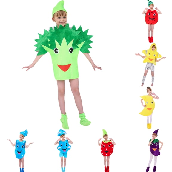 Faraee Toddler Boys Girls Fashion Show Clothing Fruits Vegetables Romper Hat Socks 3Pcs Dressing up Outfit Fancy Dress Clothes for Kindergarten School Performance 2-16 Years Blue