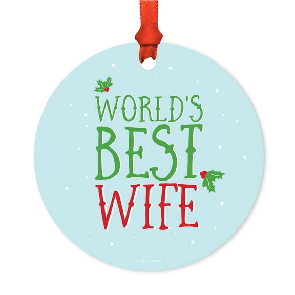 Metal Christmas Ornament, World's Best Wife, Holiday Mistletoe, Includes Ribbon and Gift Bag