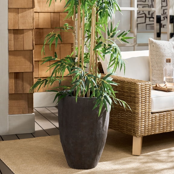 Safavieh 15.4" x 15.4" x 21.3" Round Brown Cement Bamboo Plant Pot