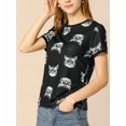 thumbnail image 2 of INSPIRE CHIC Women's Short Sleeve Contrast Cartoon Cat Pet Print Tee Ringer T-shirt Tops, 2 of 6