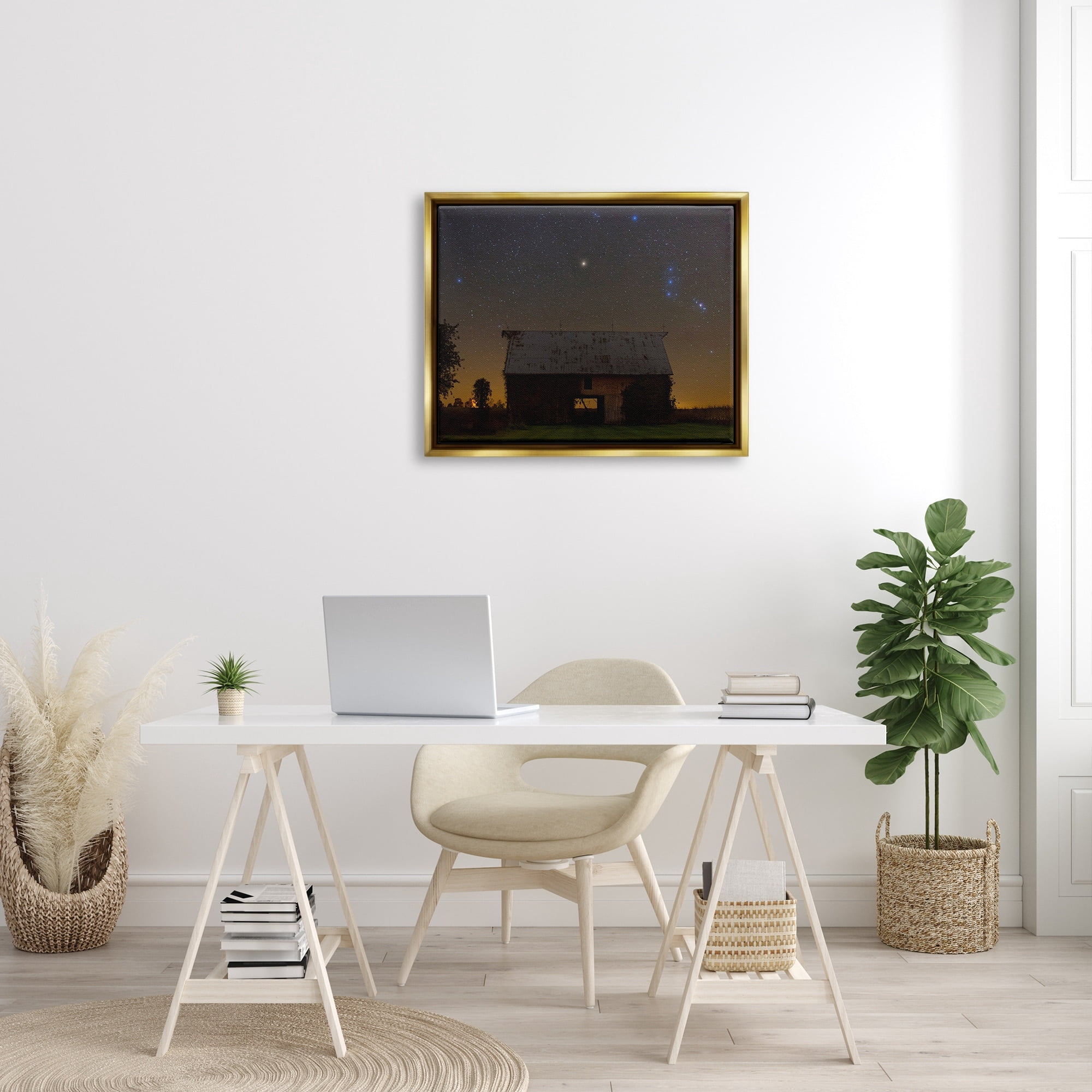Stupell Industries Luminous Stars Shining Nighttime Constellations Quiet Cabin Photograph Metallic Gold Floating Framed Canvas Print Wall Art, Design by Royce Bair