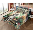 thumbnail image 4 of Ambesonne Cat Fitted & Top Sheet Set with Shams, Painting Boho Cozy Scene Kitty, Jade Green Grey Orange, 4 of 5