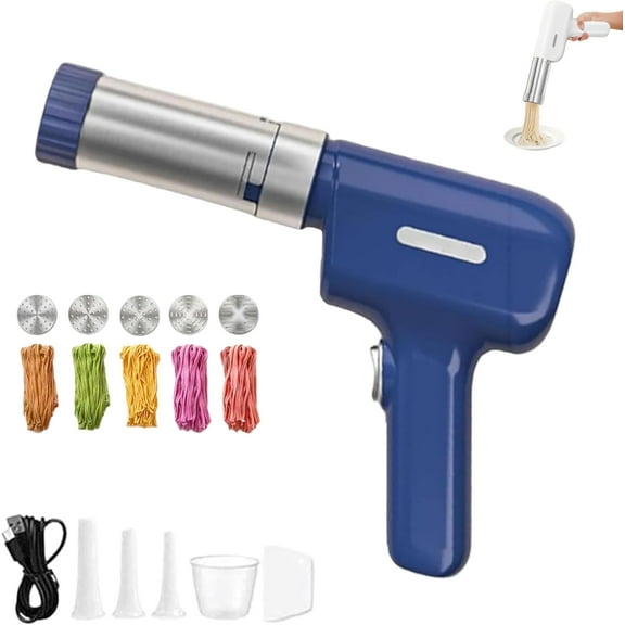 Electric Idiyappam & Pasta Maker, 5-in-1 Cordless Handheld Noodle Press Machine with Interchangeable Molds, Portable Automatic String Hopper & Multi-Function Kitchen Tool