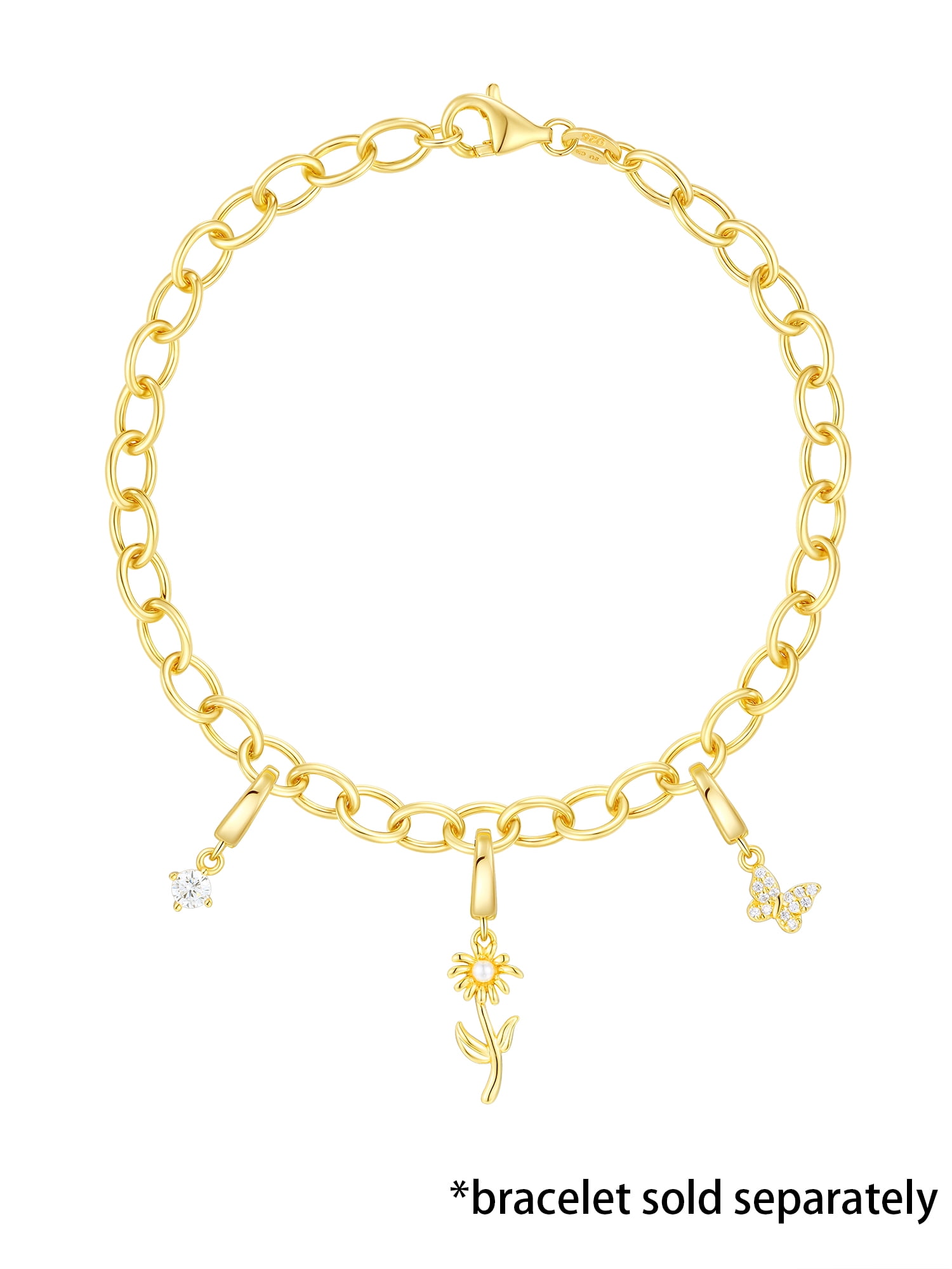 Brilliance Fine Jewelry Simulated Diamonds Flower Charm Set in 14KT Gold Plated Sterling Silver