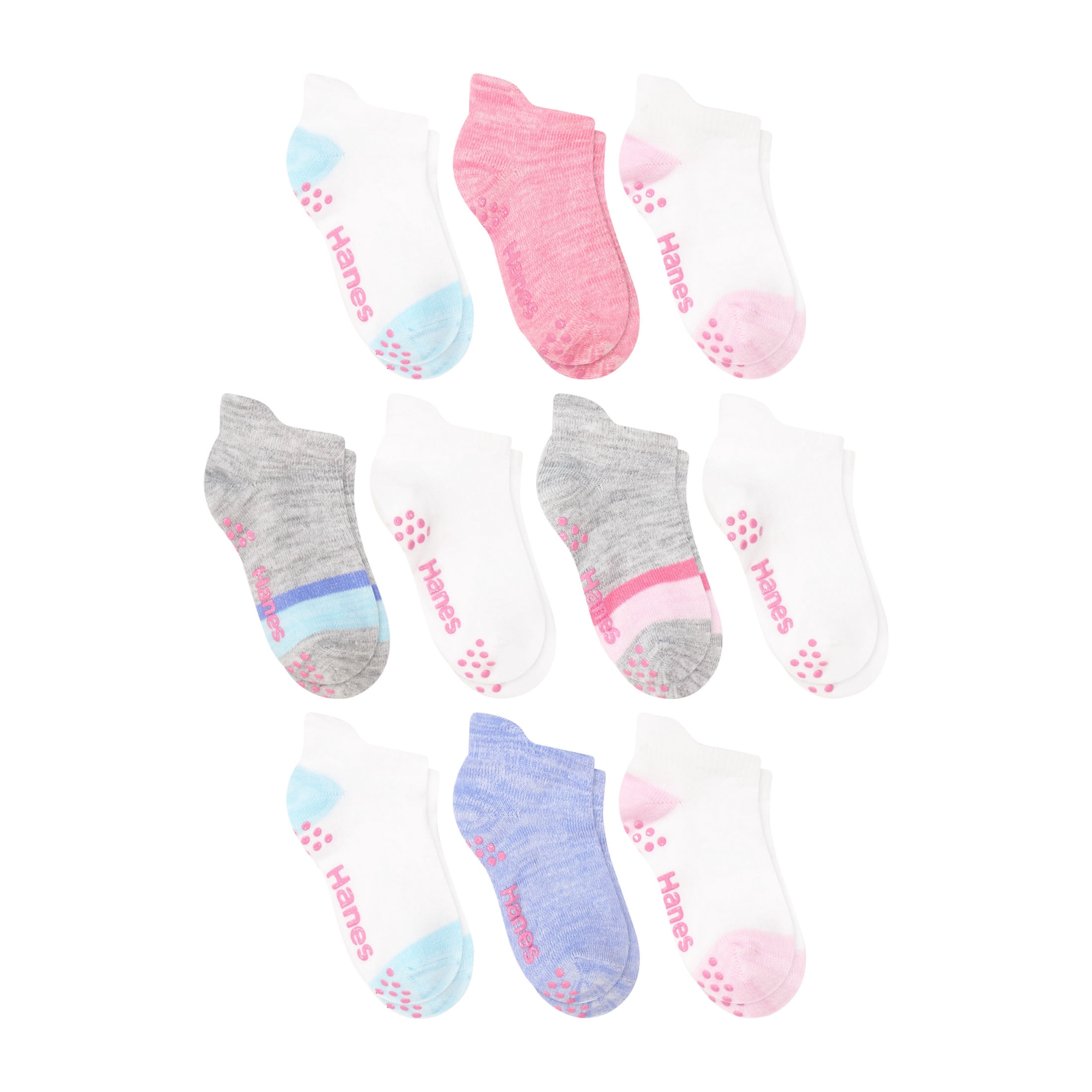 Hanes Girls No-Show Socks Value Pack, 10-Pack, Socks with Heel Shield for Infant and Toddler Girls