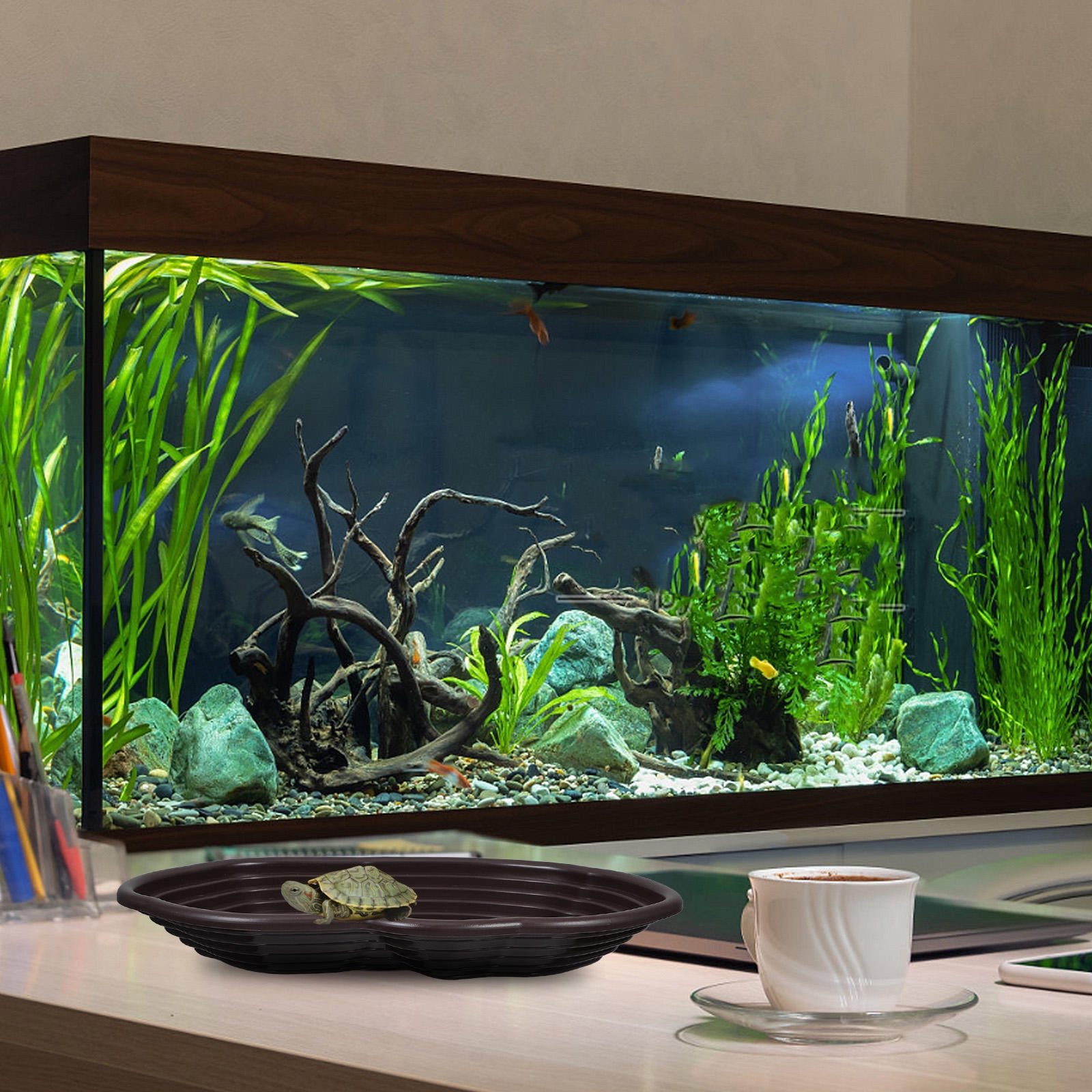 UPKOCH Tortoise Soaking Dish 1Set Coffee Colored Abs Material Reptile Ramp Bowl for Aquarium