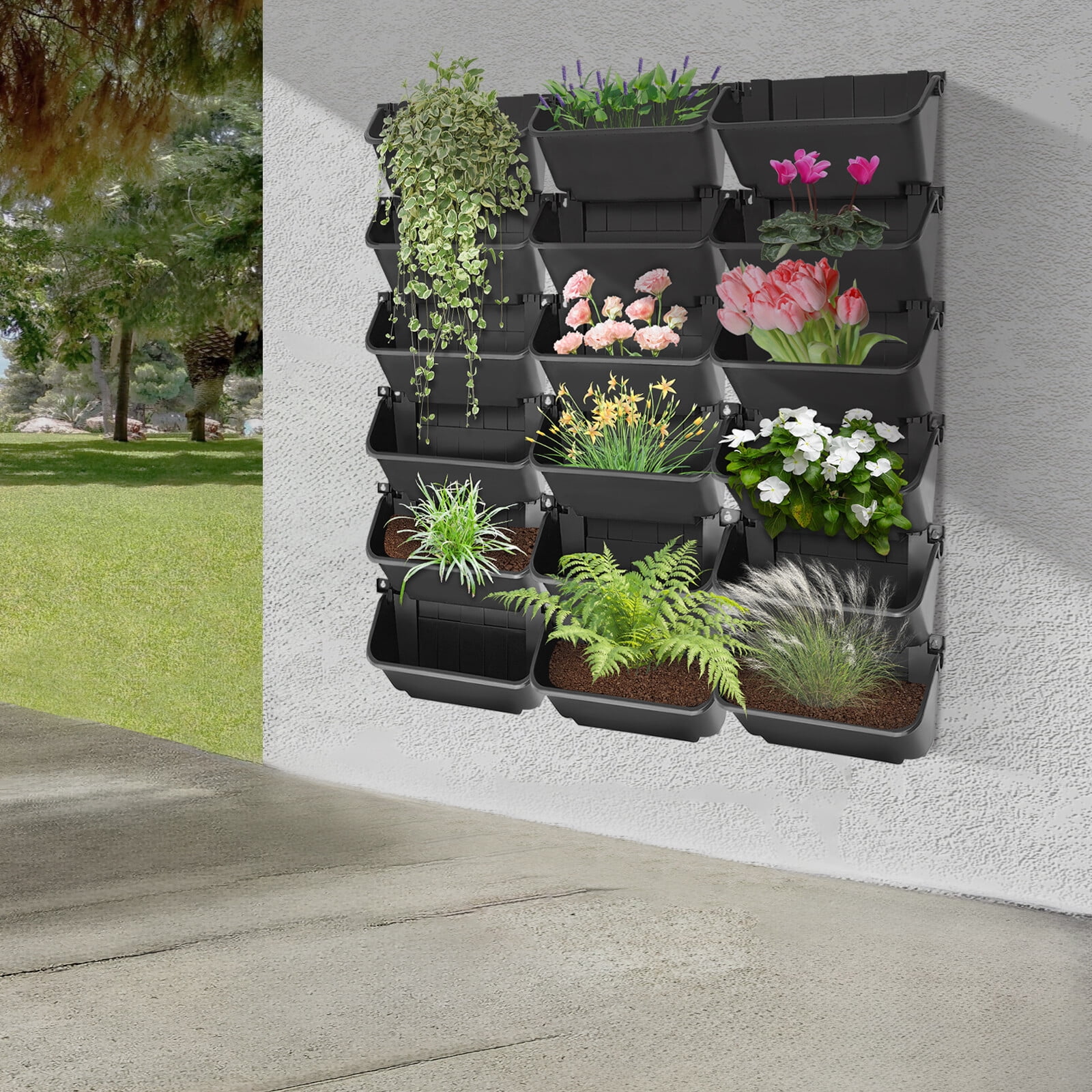 18-Pocket Vertical Garden Planter, 154LBS Total Load, Wall-Mounted Hanging PP Planter for Herbs Flowers Succulents