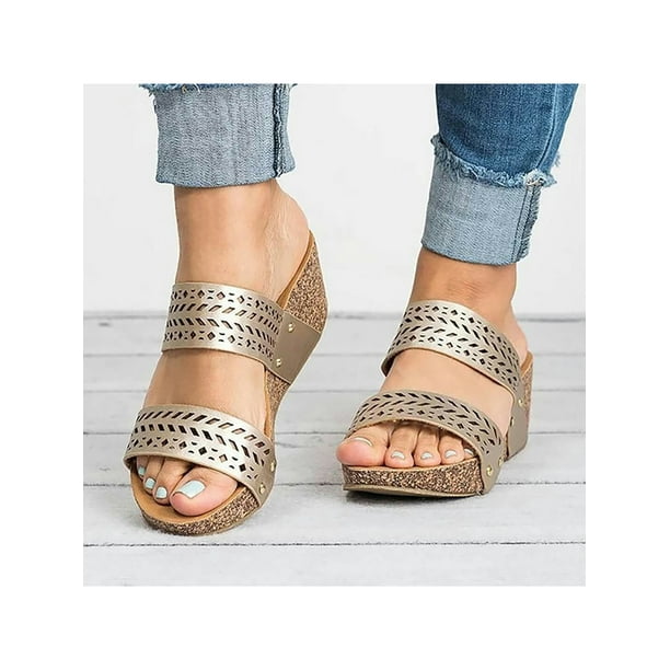 Womens Espadrilles Sandals Flats,Platform Sandals Summer Casual Open Toe  Ankle Strap Studded Wedge Sandal
