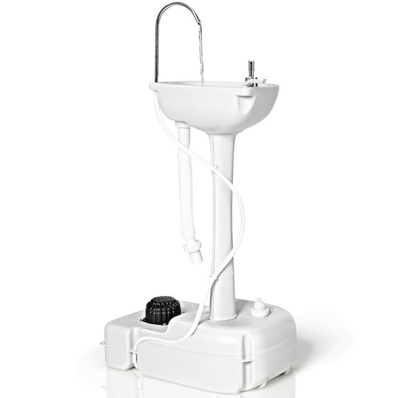 Gymax Portable Wash Sink Camping Sink Wash Basin Stand w/ Wheels & Foot Pump