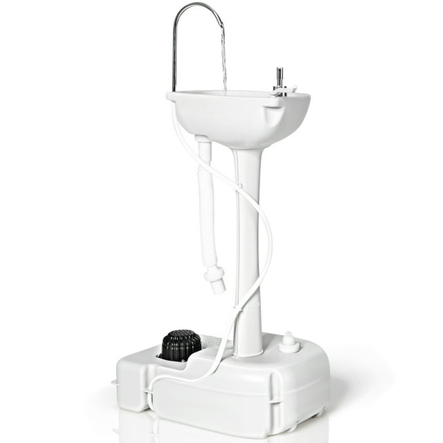 Gymax Lavabo Portable pour Camping, Support de Lavabo avec Roues et Pompe à Pied