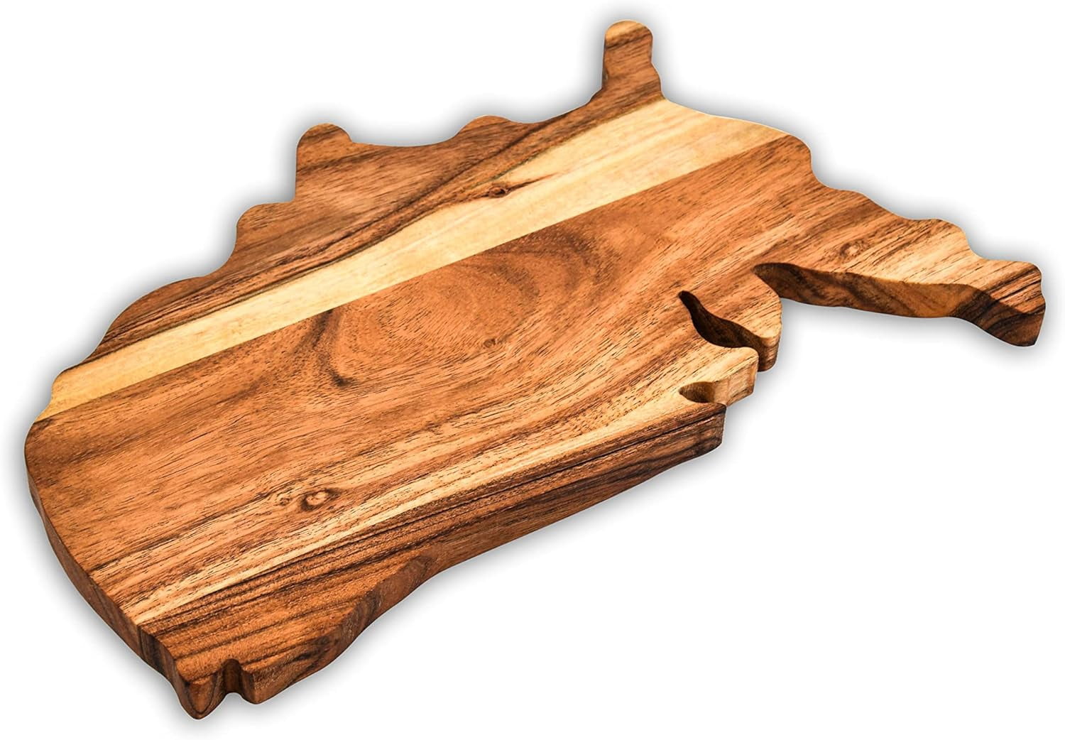 Aventura Design Acacia Wooden USA Shaped Wood Cutting Board and Charcuterie Serving Platter for Cheese Fruit, Gift (US Map Board 13"L x 8"W)