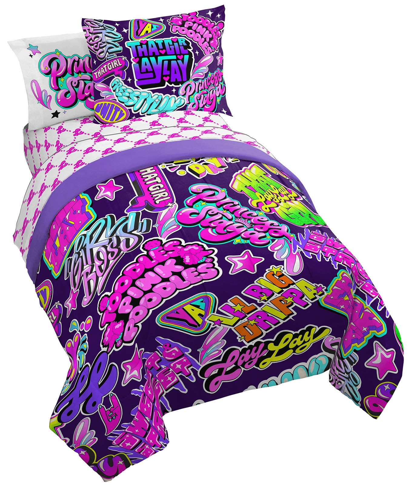 That Girl Lay Lay Phrases Full Bed Set, 100 Microfiber, Nickelodeon, Purple