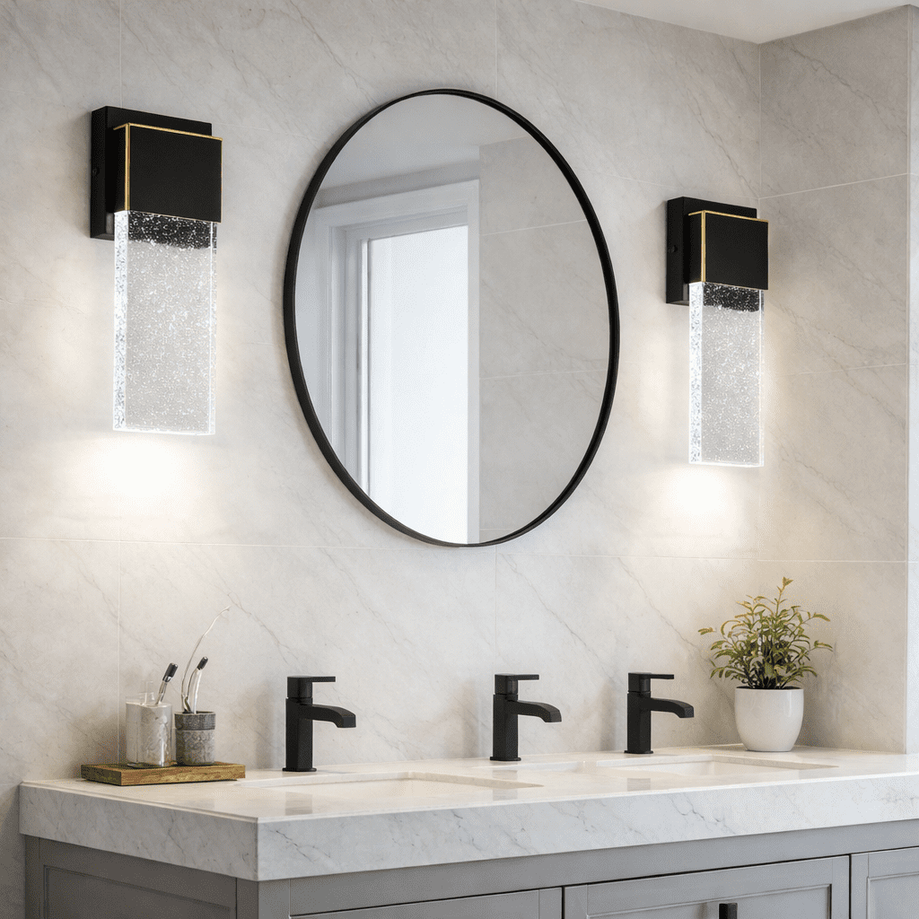 6W LED Wall Sconce Light, Modern Black Bubble Glass Indoor Outdoor Waterproof Wall Fixture, 6000K Cool White 420 Lumens, Easy Install for Bedroom Porch Patio 2 Pack