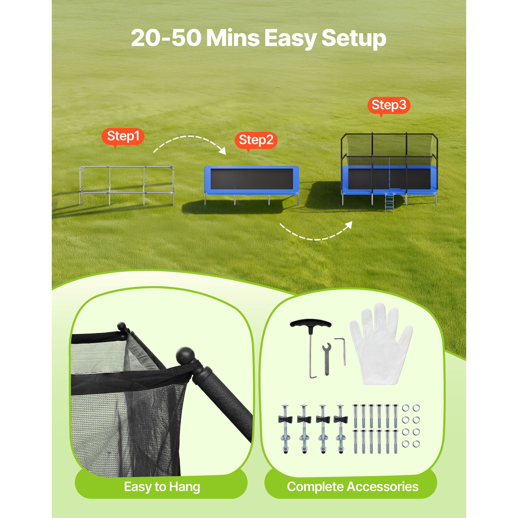 KFFKFF Outdoor Rectangle Trampoline, 8 x 14FT Recreational Trampoline with Safety Enclosure Net, ASTM Certified, 265 lbs Weight Limit, Durable Anti-Rust Design for Kids and Adults