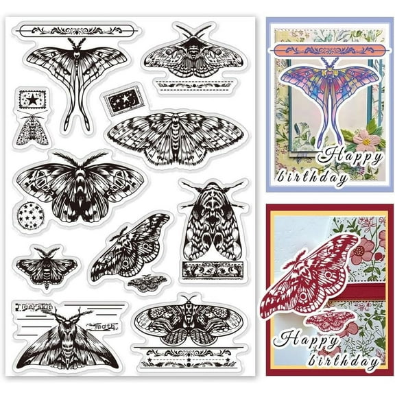 Moth Clear Stamps for Card Making Moth Label Clear Rubber Stamps Paper Craft Seal Stamp Rubber Stamp for DIY Scrapbooking Album Journal Notebook Decor Handmade Crafts