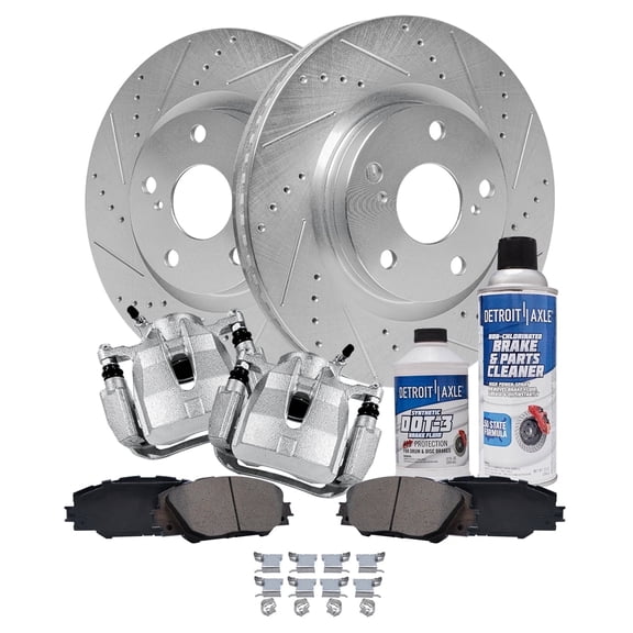 Detroit Axle - Front Brake Kit for Toyota RAV4 Pontiac Vibe Matrix Mirai Corolla iM Scion tC, Drilled & Slotted Brake Rotors Ceramic Brake Pads Disc Brake Calipers: 11.65" inch Rotor