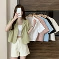 thumbnail image 5 of tasrioml Women Suit Coat Lapel Short Sleeve Loose Fit Suit Jacket with Pockets Solid Color Loose Fit Summer Business Coat, 5 of 7