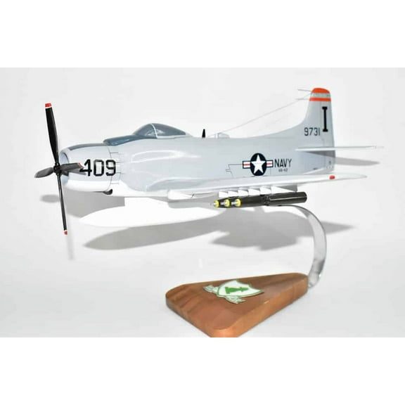 VA-42 Green Pawns A-1H/AD-6 Skyraider Model, Navy, 1/33 Scale Model, Mahogany
