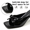 thumbnail image 3 of CHICVOMEY Womens Bow Knot Block Heel Mule Sandals Square Toe Open Toe Patent Leather Slide Heels Slip on Chunky Heel Slippers for Summer Party Wedding Daily Wear, 3 of 7