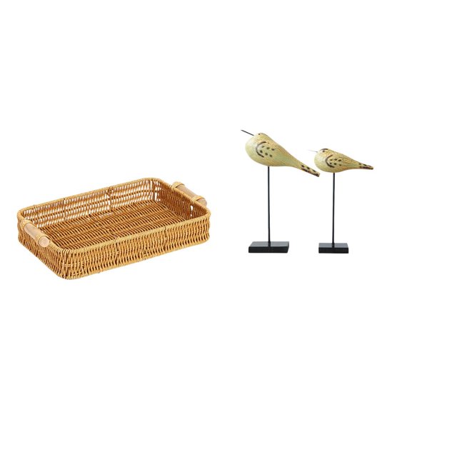 Juego De Cesta De Frutas Tejida, Cuenco Para Aperitivos Y Plato De Pan Con Estatuas De Pájaros De Madera Y Figuras De Animales, Esculturas Modernas Para Decoración De Escritorio Y Dormitorio.
