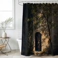 thumbnail image 4 of Vintage Country Bathroom Shower Curtains with 12 Hooks Polyester Waterproof Shower Curtain for Stalls and Bathtubs Rustic Tree Leaves Arched Door Village Decorative Bathroom Curtain 36x78 Inches, 4 of 9