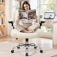 thumbnail image 3 of COOLHUT Criss Cross Chair with Flip-Up Arms and Wheels, Moveable Back Cushion Wide Seat Office Desk Chair, Height Adjustable Swivel Cross Legged Chair for Home Office, Study, Vanity, Beige, 3 of 12