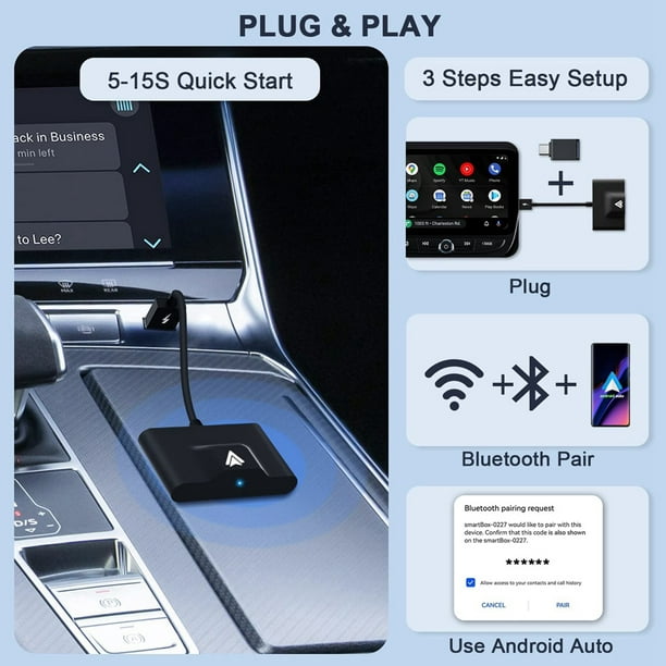 AAWireless 2023 - Wireless Android Auto Dongle - Connects Automatically to  Android Auto - Easy Plug and Play Setup - Free Companion App - Made in