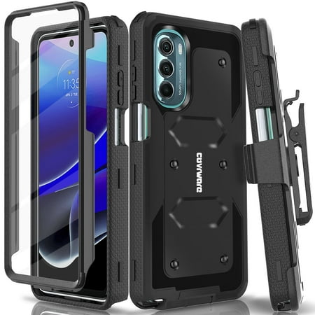 For Moto G Stylus 5G (2022 Released) / XT2215 Covrware Aegis Series Case, Full-Body Rugged Dual-Layer Shockproof Protective Swivel Belt-Clip Holster Cover Built-in Screen Protector, Kickstand, Black