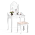 thumbnail image 1 of Costway Wood Makeup Dressing Table Stool Vanity Set Jewelry Desk W/ Drawer & Mirror, 1 of 10