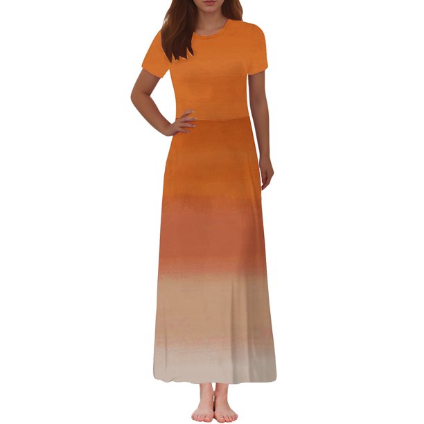 Vestido Corto de Verano de la Moda de las Mujeres Impreso de Manga Corta Cuello Redondo Tobillo de Longitud Vestido Casual