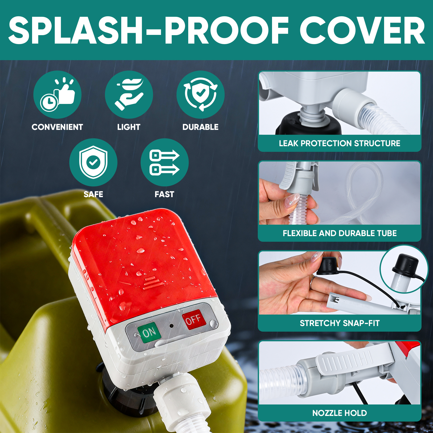 Portable transfer pump,Automatic Transfer Pump with Auto-stop Sensor,3.2GPM & 51" Hose & 3 Size Adapters Battery Powered Gas Can Pump with Leak Protection for Gasoline,Diesel,Kerosene