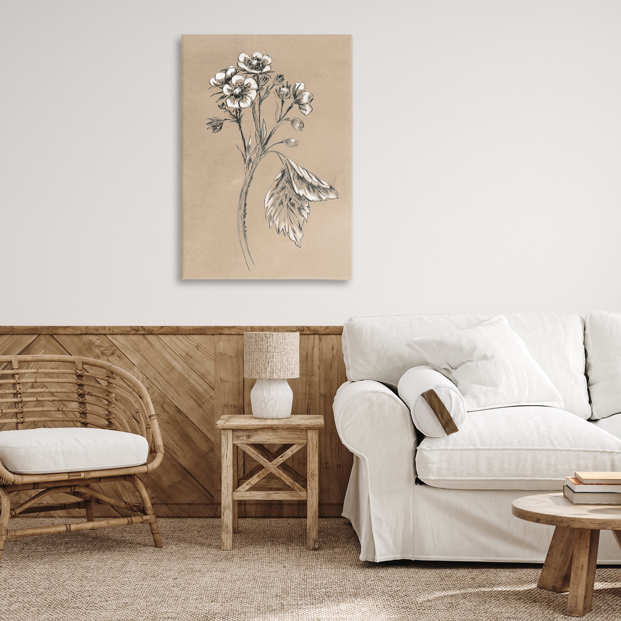 Stupell Industries Flower Sprig Sketch Botanical & Floral Drawing Gallery Wrapped Canvas Art Print Wall Art, 24 x 36