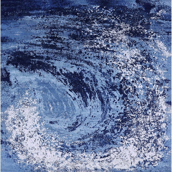 Ahgly Company Machine Washable Indoor Square Industrial Modern Denim Dark Blue Area Rugs, 6' Square