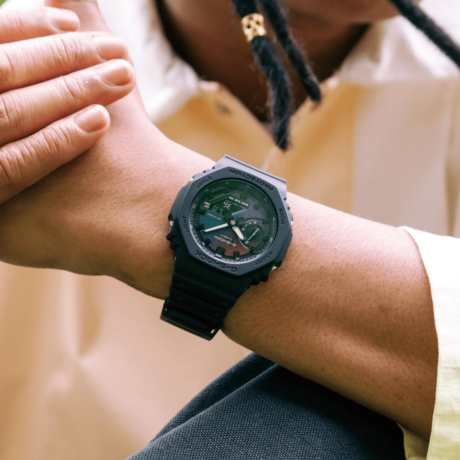 Casio G-Shock Analog Digital Black Watch with Rainbow Color Dial