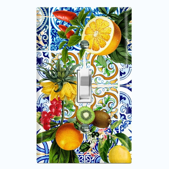 Metal Light Switch Plate Cover Elegant Floral Fruit Leaves Tile Pattern TIL022