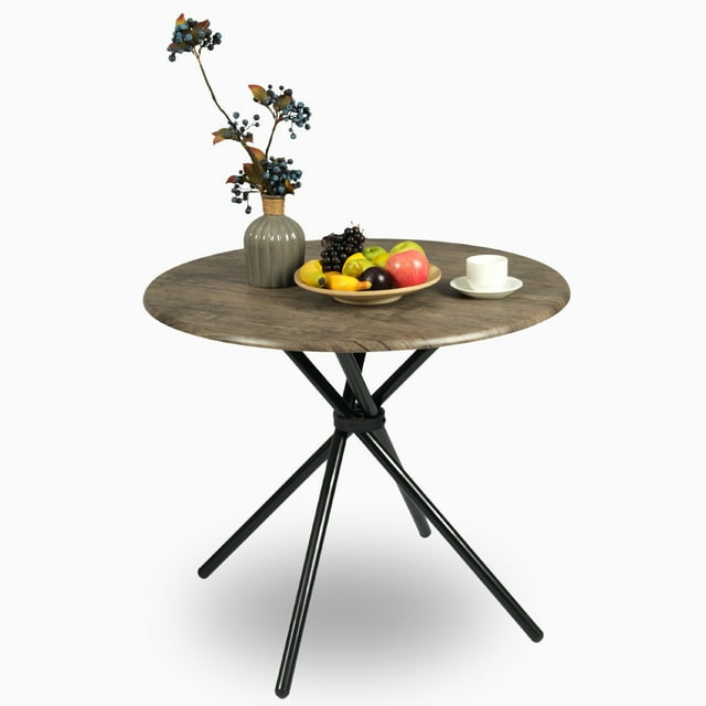 HOMYLIN Mesa Redonda de Café Moderna 80×80cm con Patas de Hierro Cruzadas, Marrón, Ideal para 2-4 Personas