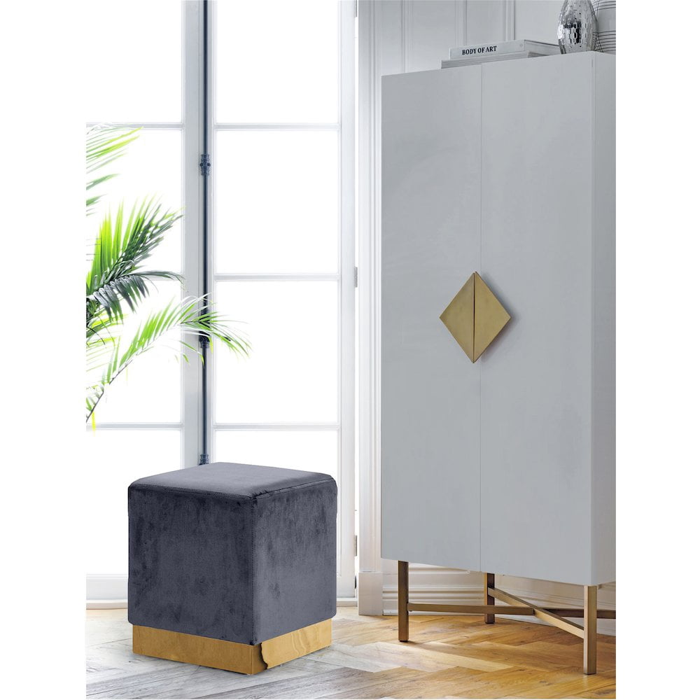Meridian Furniture Jax Contemporary Velvet Ottoman/Stool in Gray