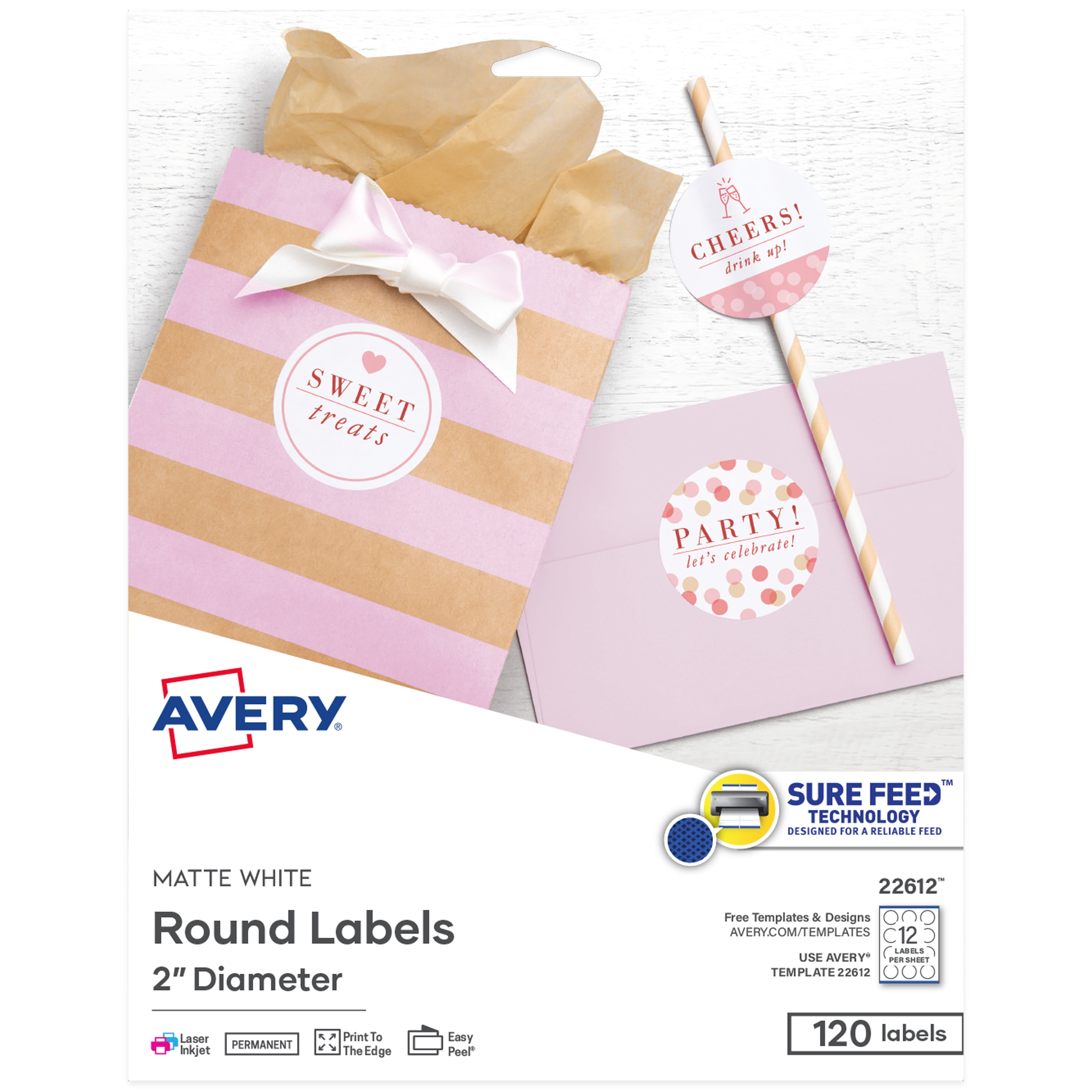 Avery 22926 Glossy White Round Labels 2 1/2 " 27 labels laser/inkjet