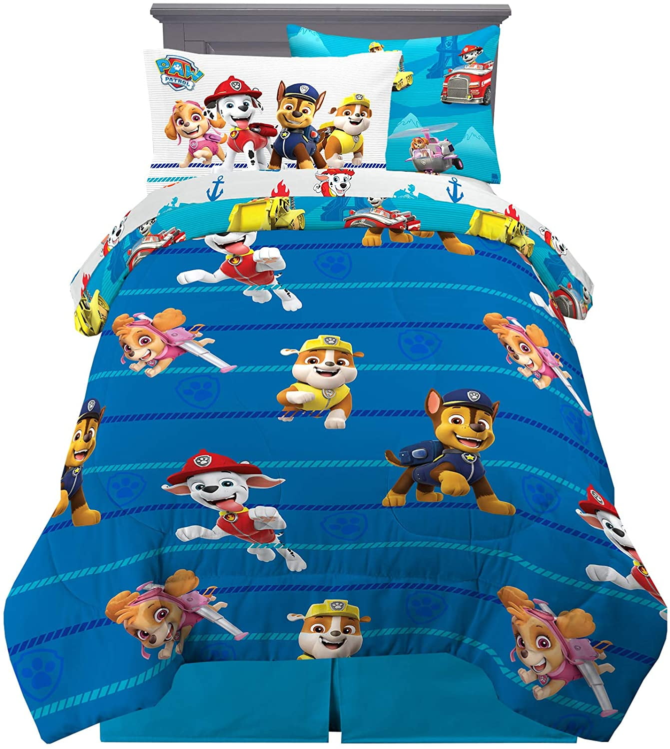 Paw Patrol Marshall, Chase, Skye & Rubble Boys Twin Comforter & Sheet