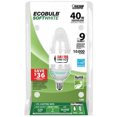 BULB CFL DECO CAND 2700K 7/40W