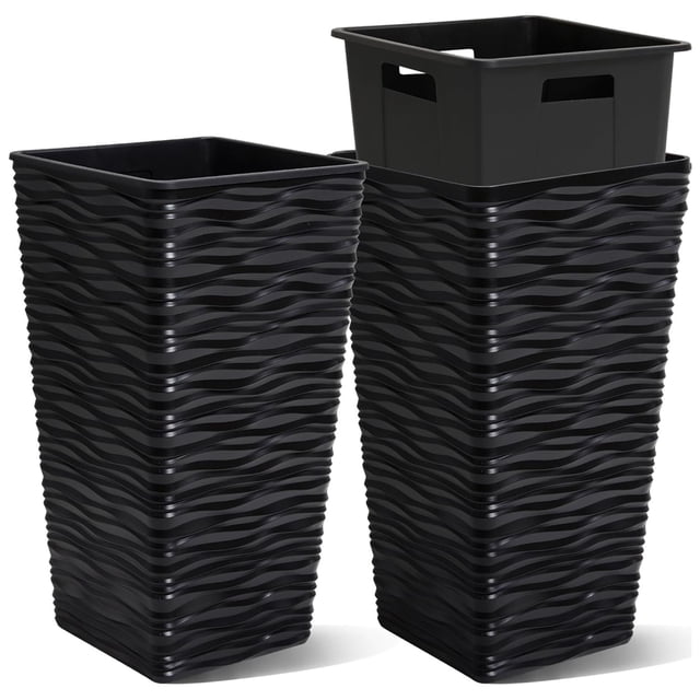 Worth 2 Pack 22" Tall Plastic Square Tapered Planter with Inside Pots, Black