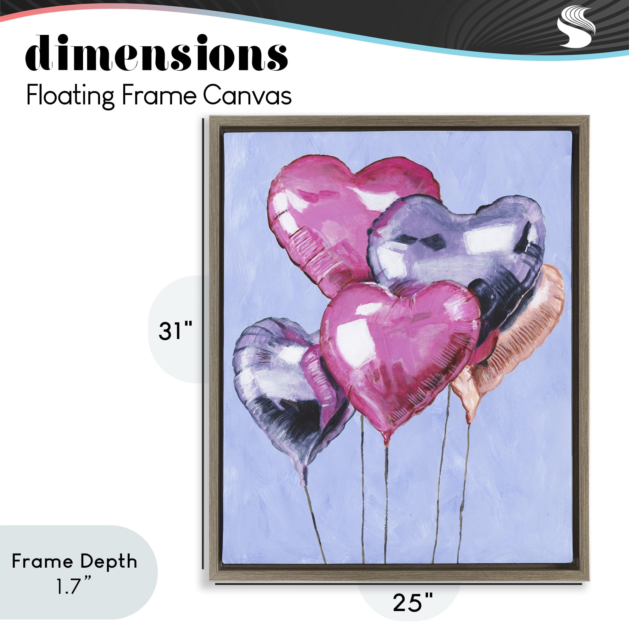 Stupell Industries Heart Balloons Celebration Brown Framed Floater Canvas Wall Art, design by Michael Willett