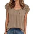 thumbnail image 3 of Womens T Shirts Lace Sleeve Hollow Short Sleeve Round Neck Loose T Shirt Womens Summer Tops Khaki XL, 3 of 7